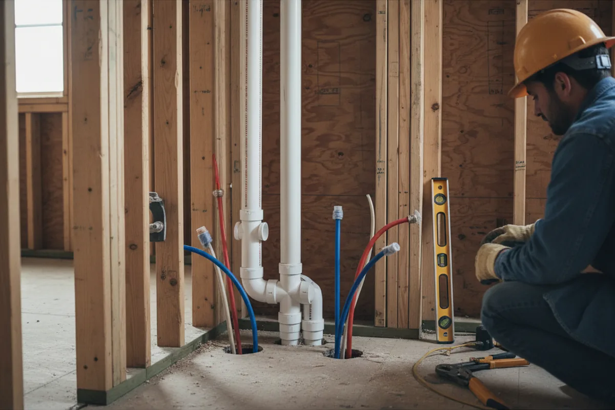 Drain and supply rough-in during Sump Pump Repair in Pine Lake