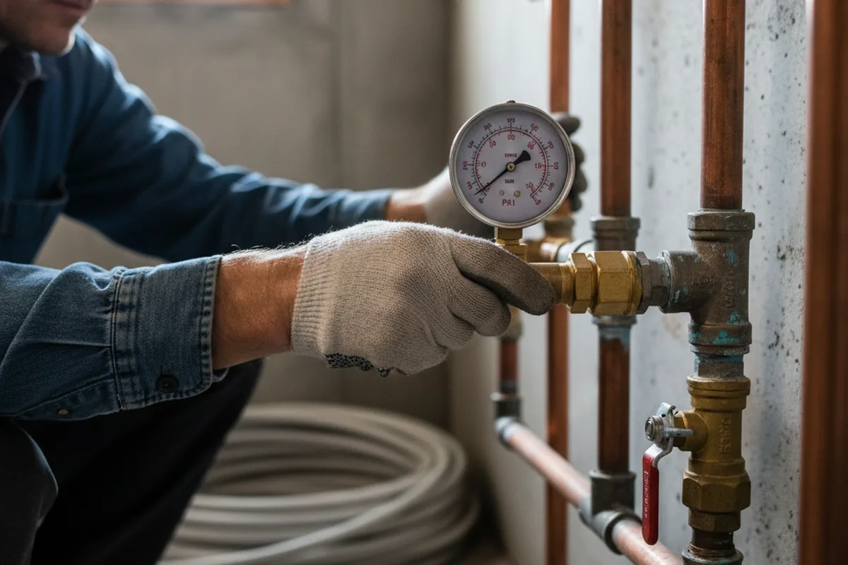 Pressure testing a repaired line during Water Line Repair in Pine Lake